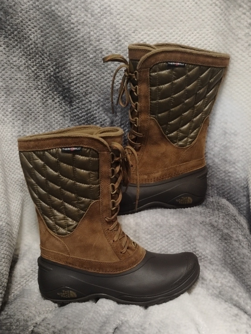 The North Face Women's Brown Quilted Lace-Up Winter Boots